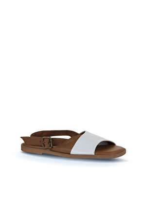 Bueno Shoes Beyaz Kahve Deri Kadın Düz Sandalet 01wy2015