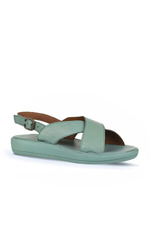 Bueno Shoes Yeşil Açık Deri Kadın Dolgu Topuklu Sandalet 01wy2302