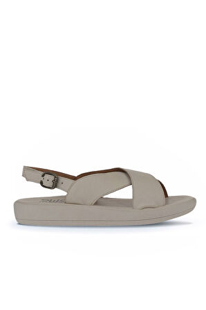 Bueno Shoes Krem Deri Kadın Dolgu Topuklu Sandalet 01wy2302