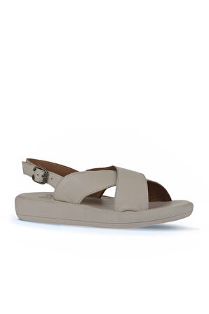 Bueno Shoes Krem Deri Kadın Dolgu Topuklu Sandalet 01wy2302