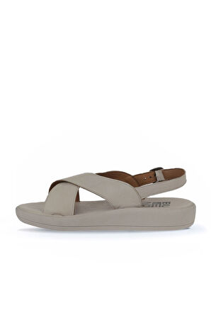 Bueno Shoes Krem Deri Kadın Dolgu Topuklu Sandalet 01wy2302