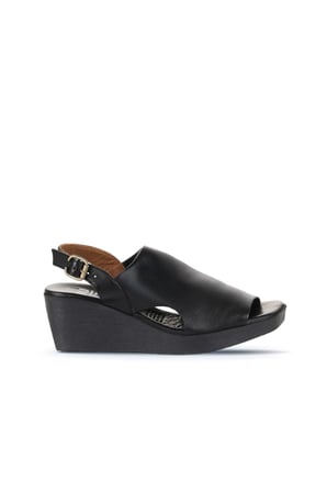 Bueno Shoes Siyah Deri Kadın Dolgu Topuklu Sandalet 01wy2407