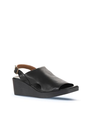 Bueno Shoes Siyah Deri Kadın Dolgu Topuklu Sandalet 01wy2407