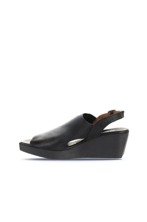 Bueno Shoes Siyah Deri Kadın Dolgu Topuklu Sandalet 01wy2407