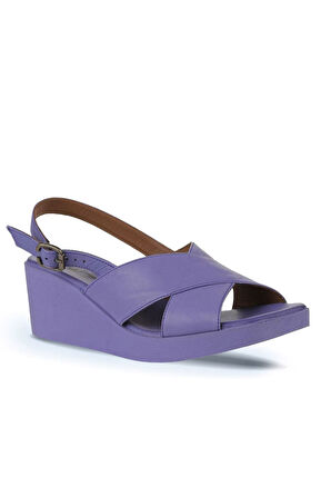 Bueno Shoes Lila Deri Kadın Dolgu Topuklu Sandalet 01wy2411