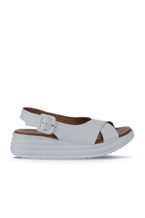Bueno Shoes Beyaz Deri Kadın Dolgu Topuklu Sandalet 01wy5701