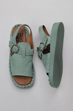 Bueno Shoes Yeşil Açık Deri Kadın Düz Sandalet 01wy9103