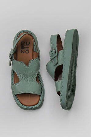 Bueno Shoes Yeşil Açık Deri Kadın Düz Sandalet 01wy9104