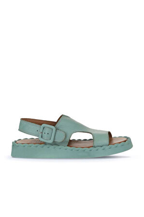 Bueno Shoes Yeşil Açık Deri Kadın Düz Sandalet 01wy9104