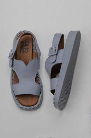 Bueno Shoes Mavi Deri Kadın Düz Sandalet 01wy9104