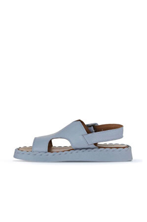 Bueno Shoes Mavi Deri Kadın Düz Sandalet 01wy9104
