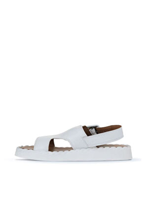 Bueno Shoes Beyaz Deri Kadın Düz Sandalet 01wy9104
