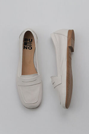 Bueno Shoes Beyaz Kırık Deri Kadın Loafer 01wy0801