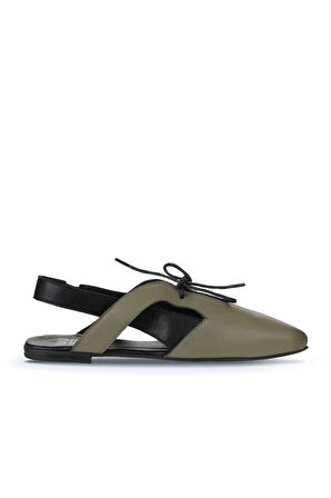 Bueno Shoes Haki Siyah Deri Kadın Düz Sandalet 01wy1803