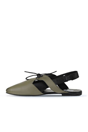 Bueno Shoes Haki Siyah Deri Kadın Düz Sandalet 01wy1803