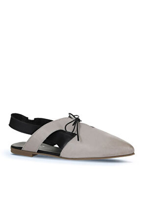 Bueno Shoes Gri Siyah Deri Kadın Düz Sandalet 01wy1803