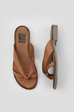 Bueno Shoes Taba Koyu Deri Kadın Düz Terlik 01wy2507