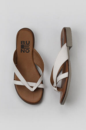 Bueno Shoes Beyaz Kırık Deri Kadın Düz Terlik 01wy2507