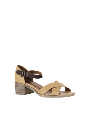 Bueno Shoes Bej Kahve Deri Kadın Topuklu Sandalet 01wy4802