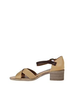 Bueno Shoes Bej Kahve Deri Kadın Topuklu Sandalet 01wy4802