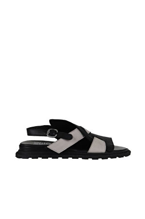 Bueno Shoes Siyah Gri Deri Kadın Düz Sandalet 01wy5401