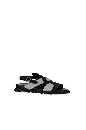 Bueno Shoes Siyah Gri Deri Kadın Düz Sandalet 01wy5401