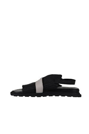 Bueno Shoes Siyah Gri Deri Kadın Düz Sandalet 01wy5401
