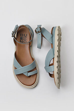 Bueno Shoes Mavi Deri Kadın Parmak Arası Sandalet 01wy5407