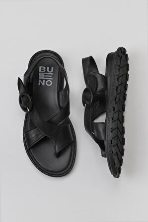 Bueno Shoes Siyah Deri Kadın Parmak Arası Sandalet 01wy5408