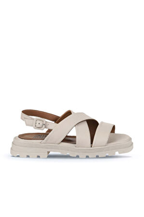 Bueno Shoes Krem Deri Kadın Düz Sandalet 01wy5501