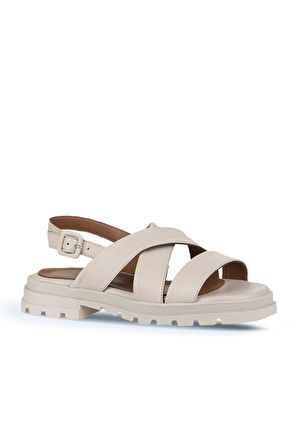 Bueno Shoes Krem Deri Kadın Düz Sandalet 01wy5501