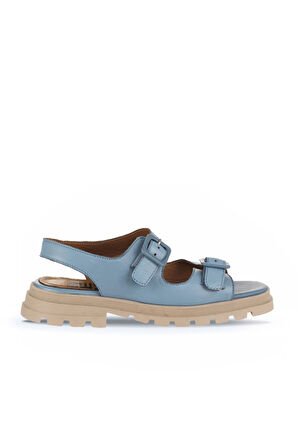 Bueno Shoes Mavi Deri Kadın Düz Sandalet 01wy5505