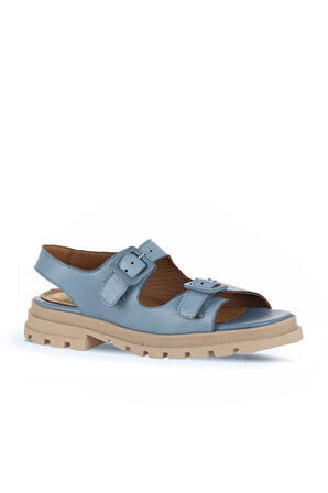 Bueno Shoes Mavi Deri Kadın Düz Sandalet 01wy5505