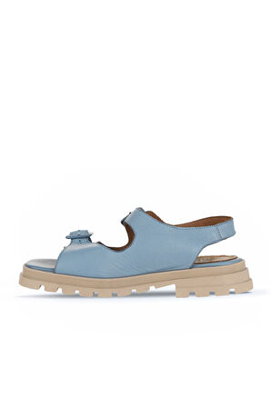Bueno Shoes Mavi Deri Kadın Düz Sandalet 01wy5505