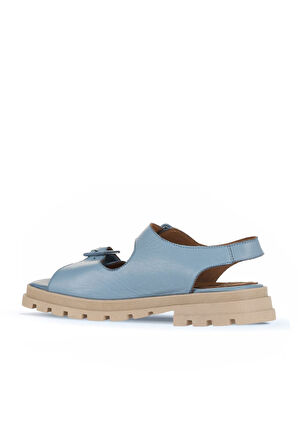 Bueno Shoes Mavi Deri Kadın Düz Sandalet 01wy5505