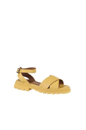 Bueno Shoes Sarı Deri Kadın Dolgu Topuklu Sandalet 01wy5508