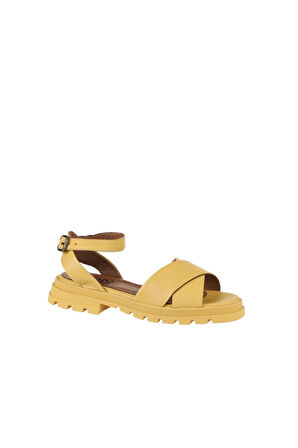 Bueno Shoes Sarı Deri Kadın Dolgu Topuklu Sandalet 01wy5508