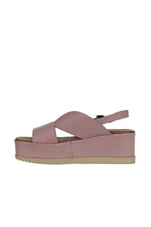 Bueno Shoes Gül Kurusu Deri Kadın Dolgu Topuklu Sandalet 01wy5800