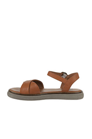 Bueno Shoes Taba Koyu Deri Kadın Düz Sandalet 01wy6605