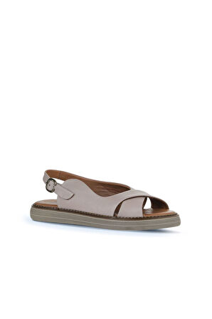 Bueno Shoes Gri Deri Kadın Düz Sandalet 01wy6607