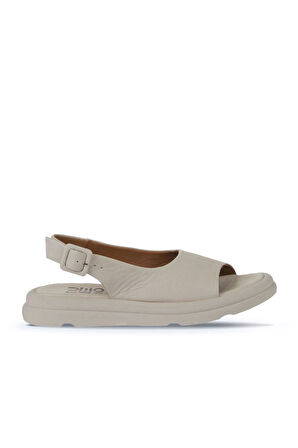 Bueno Shoes Krem Deri Kadın Sandalet 01wy9404