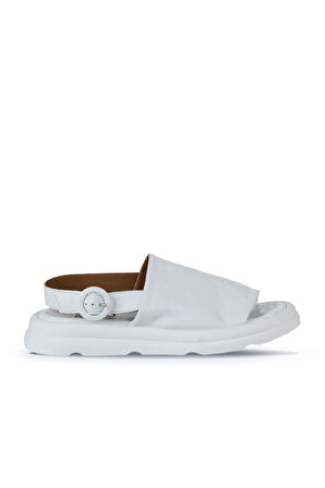 Bueno Shoes Beyaz Deri Kadın Dolgu Topuklu Sandalet 01wy9410