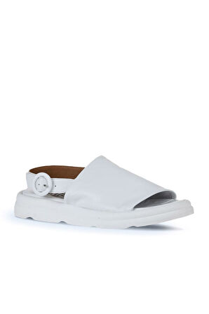 Bueno Shoes Beyaz Deri Kadın Dolgu Topuklu Sandalet 01wy9410