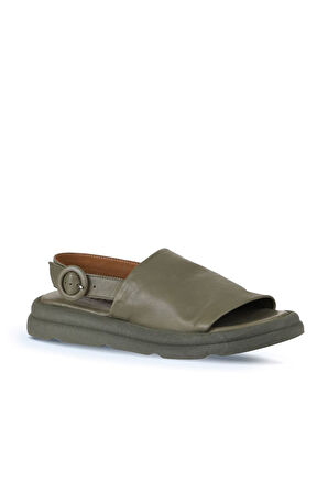 Bueno Shoes Haki Deri Kadın Dolgu Topuklu Sandalet 01wy9410