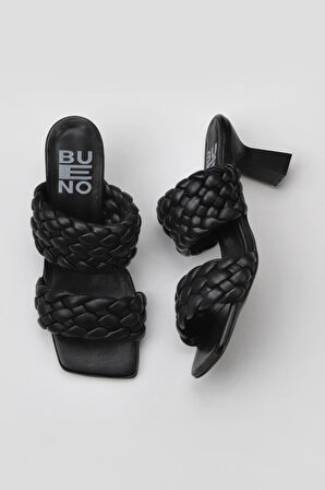 Bueno Shoes Siyah Deri Kadın Topuklu Terlik 01wy6804