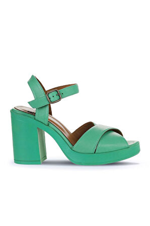 Bueno Shoes Yeşil Koyu Deri Kadın Topuklu Sandalet 01wy12301