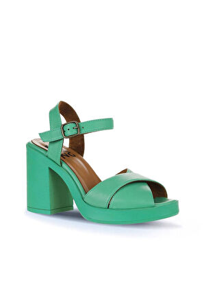 Bueno Shoes Yeşil Koyu Deri Kadın Topuklu Sandalet 01wy12301