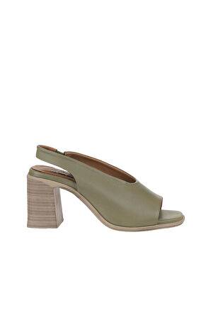 Bueno Shoes Yeşil Deri Kadın Topuklu Sandalet 01wy3706