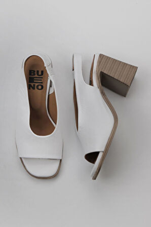 Bueno Shoes Beyaz Deri Kadın Topuklu Sandalet 01wy3706