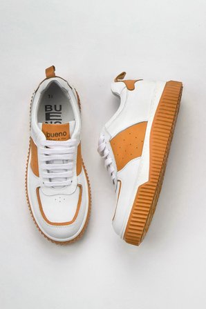 Bueno Shoes Beyaz Turuncu Deri Kadın Spor Ayakkabı 01wz10401